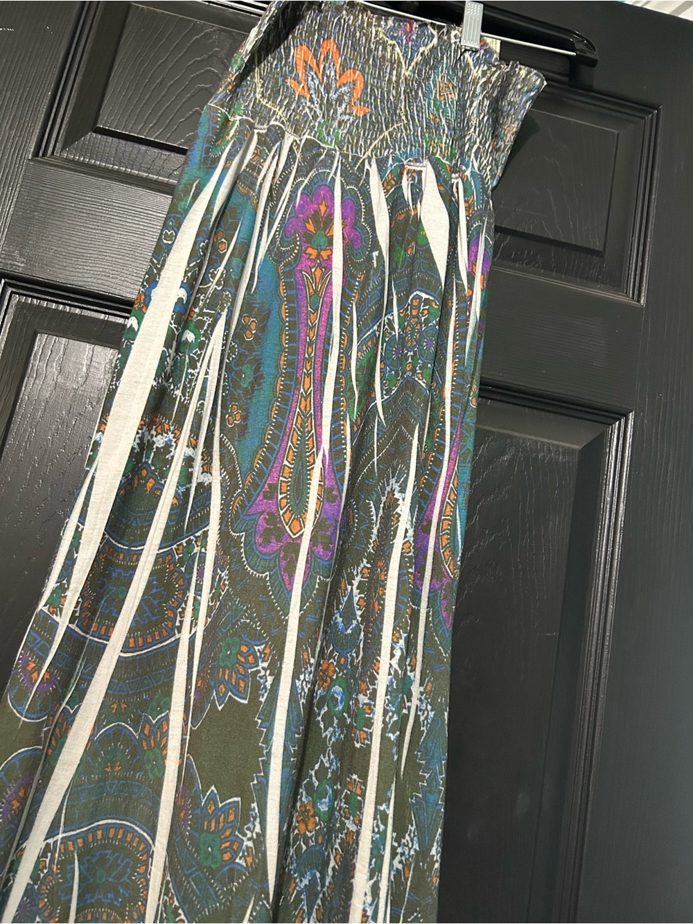Boho Smocked Maxi in Olive Paisley